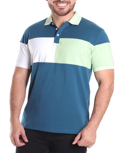 Camisa polo Unexpected azul color blocking para hombre