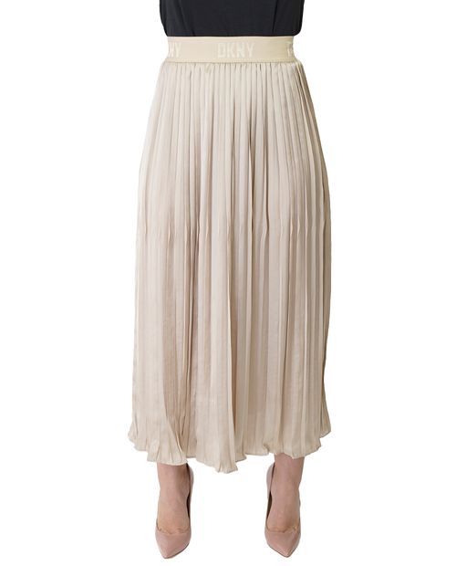 Falda DKNY midi plisada beige de cintura alta para mujer