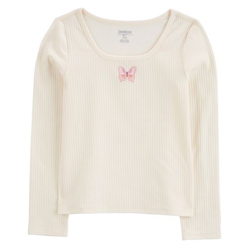 Blusa blanca con detalle sútil de estampado de mariposa para niña