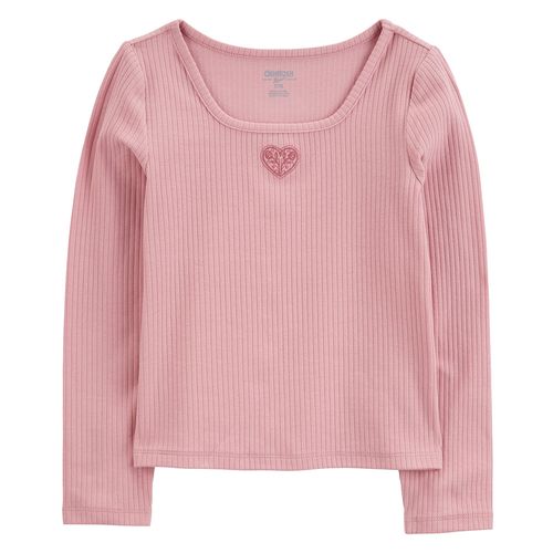 Blusa rosada con detalle sútil de estampado de corazón para niña