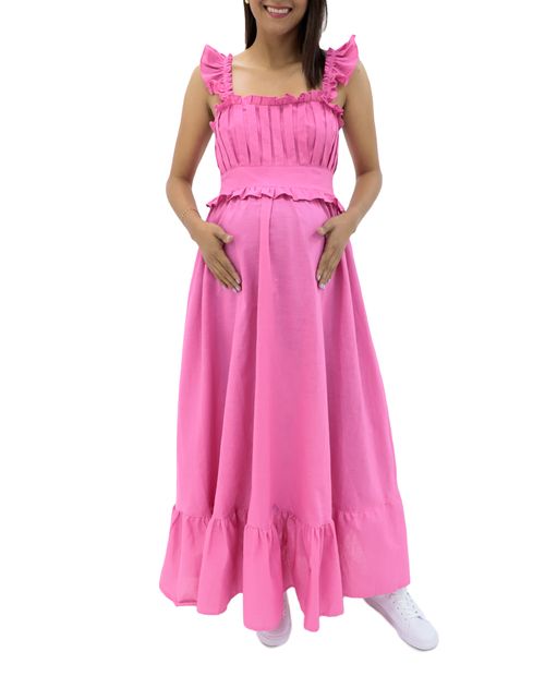 Vestido maternal Sabrina maxi rosado de tirantes para mujer