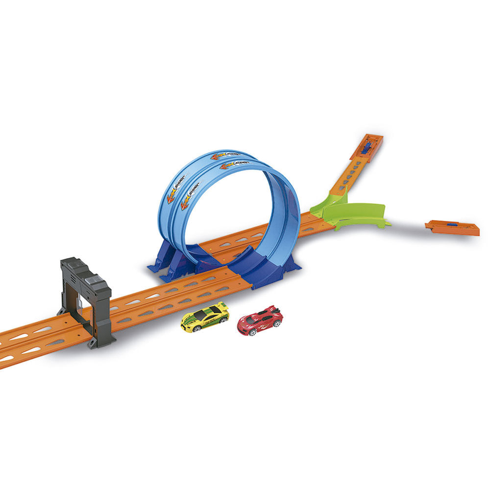 Motor Extreme Pista 2 Vehiculos Pull Back 1 Meta Luz y Sonido