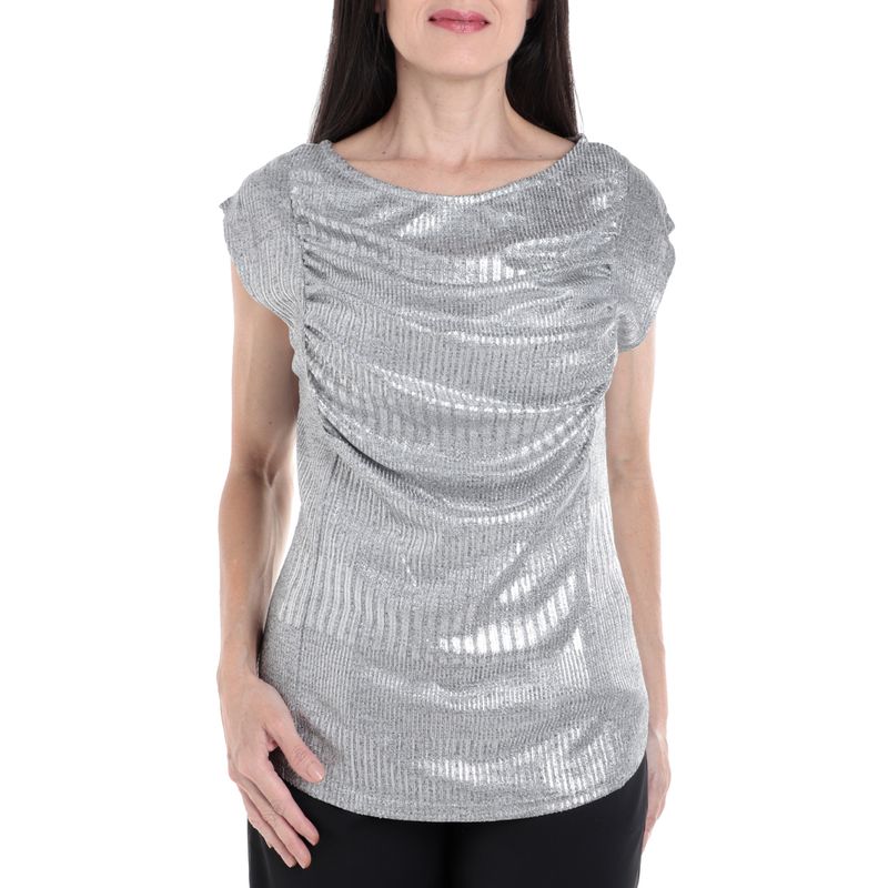 Blusa Nicolle formal plateada manga corta para mujer