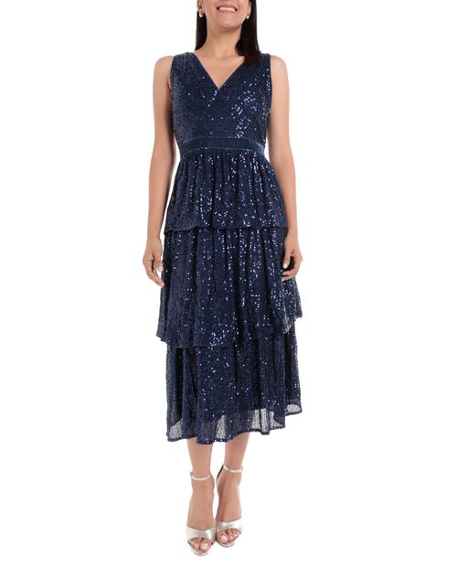 Vestido Sabrina midi azul sin mangas para mujer