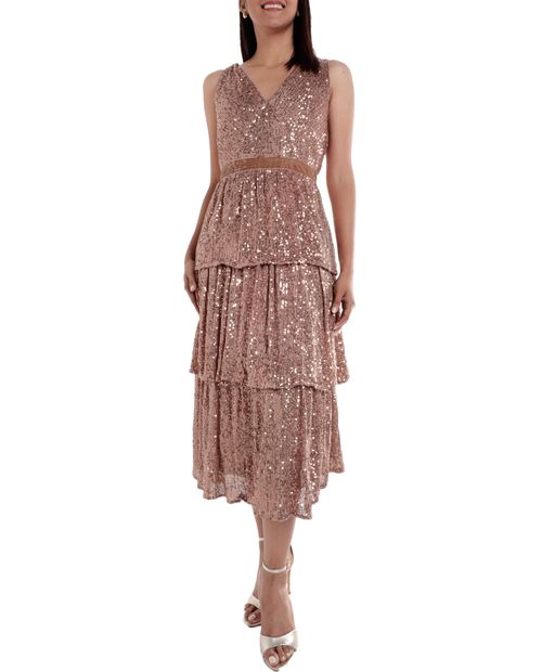 Vestido Sabrina midi dorado sin mangas para mujer