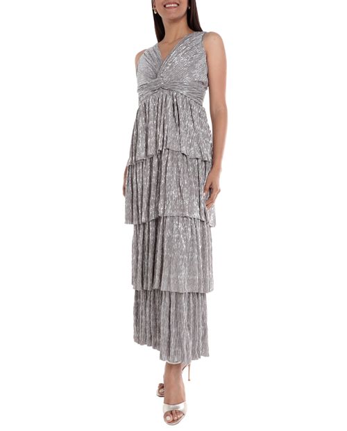 Vestido Sabrina de gala plateado de tirantes para mujer