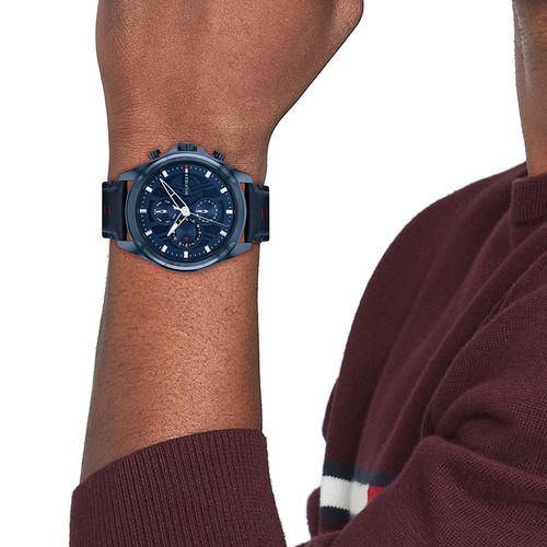 Reloj Tommy Hilfiger análogo cronógrafo Jax de cuero azul para caballero