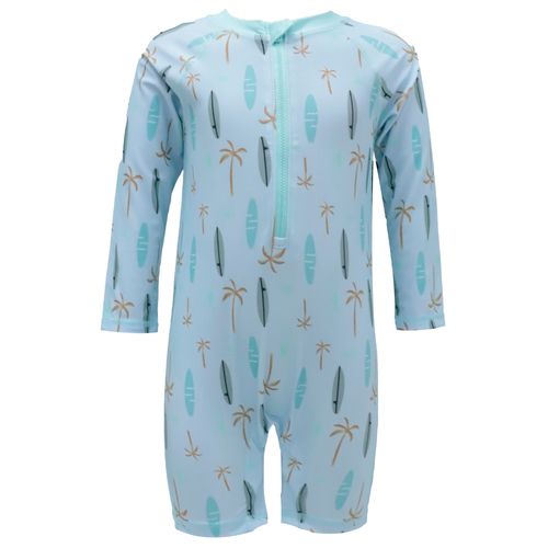 Traje de baño 1 pieza celeste con estampado de palmeras para niño