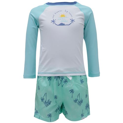 Traje de baño 2 piezas bicolor con estampado para niño
