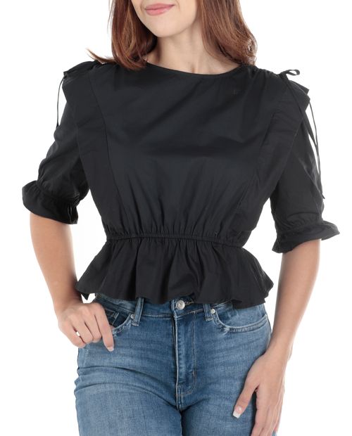 Blusa Orange crop top negra manga 3/4 para mujer