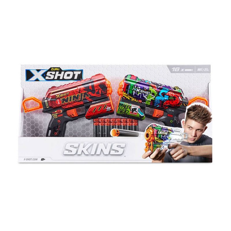 104705141-Zuru-X-Shot-Lanzador-Skins-Flux-Set-Doble-Lanzador-Skin-Ninja---Skin-Graphitti-Incluye-16-Dardos