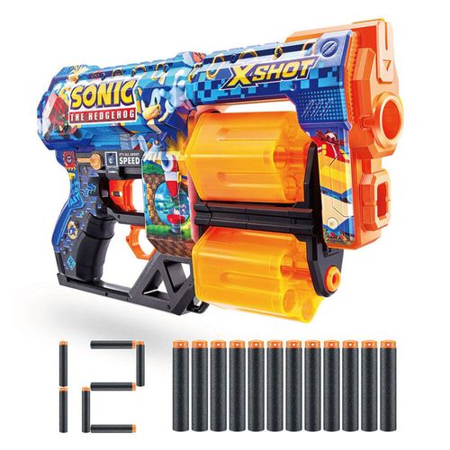 Zuru X-Shot Lanzador Skins Sonic Doble Barril Giratorio de 6 Dardos Incluye 12 Dardos