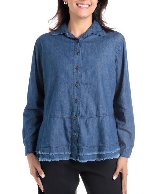 Blusa Sabrina camisera azul manga larga para mujer