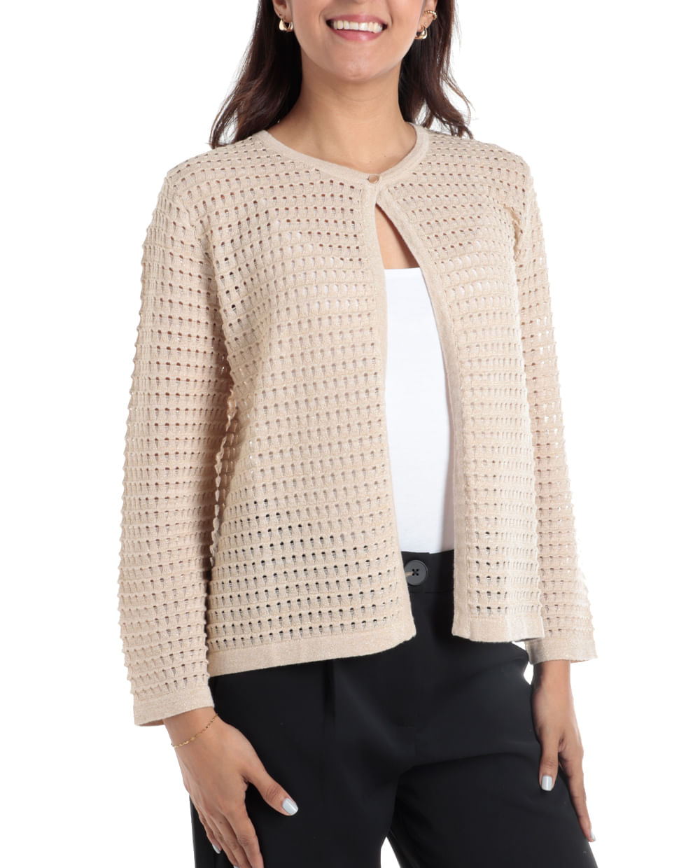 Cardigan Beige à Perles Z Studio - Taille Unique Viscose Maille - Neuf Avec étiquettes