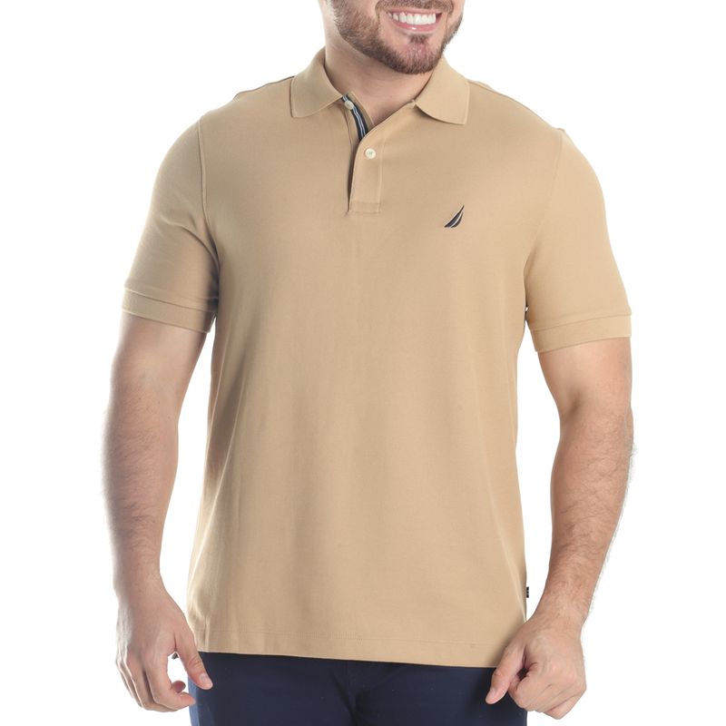 Camisa polo basica Nautica classic fit beige texturizada para hombre