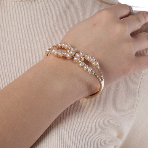 Brazalete dorado con perlas 2cm- 8" para mujer