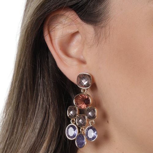 Aretes largos con piedras multicolor para mujer