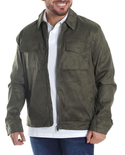 Chaqueta gamuza texturada color verde oliva para hombre