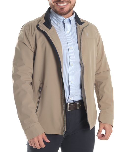 Chaqueta liviana Nautica beige sólida para hombre