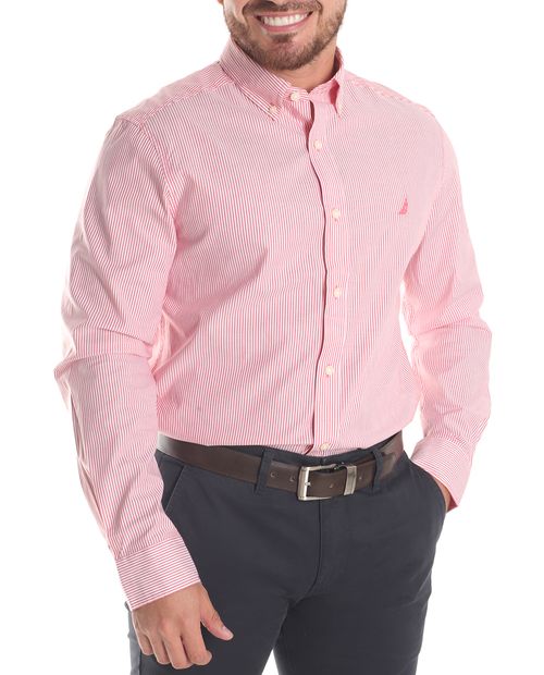 Camisa casual classic fit Nautica roja rayada para hombre