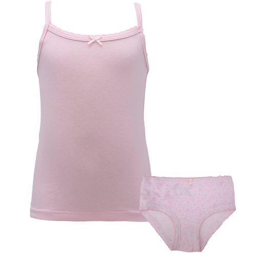 Set de camisola y bloomer rosados con estampado de corazones para niña