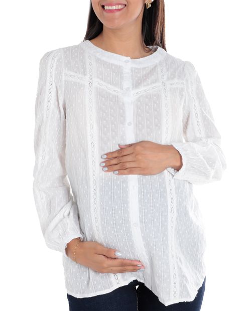 Blusa maternal Ohma casual blanca manga larga para mujer