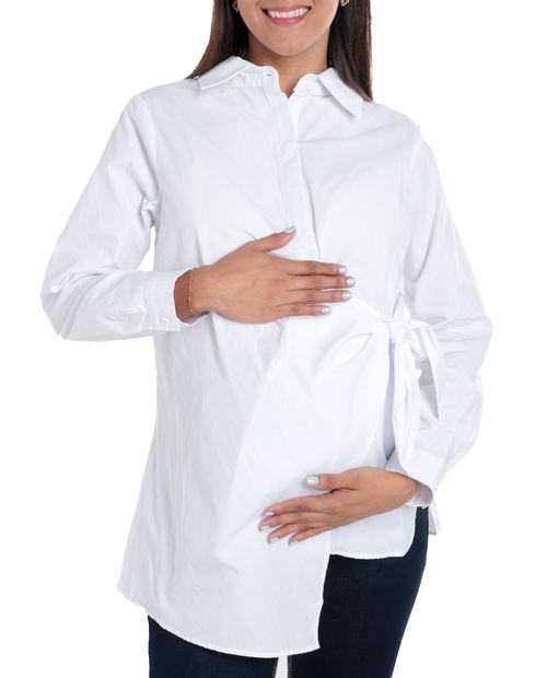 Blusa maternal Ohma camisera blanca manga larga para mujer