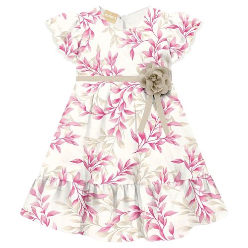 Vestido blanco con estampado de hojas para bebé niña