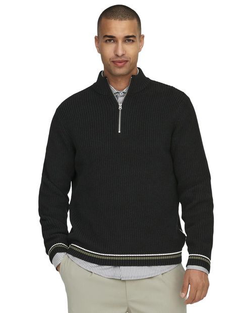 Suéter Only & Sons regular fit negro acanalado para hombre