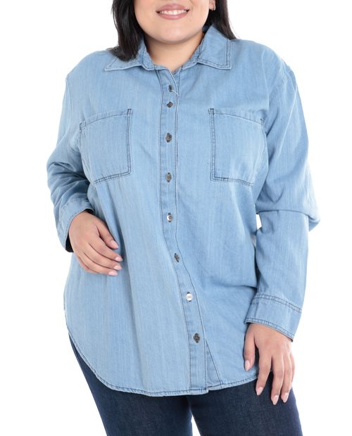 Blusa Sabrina camisera denim manga larga para mujer