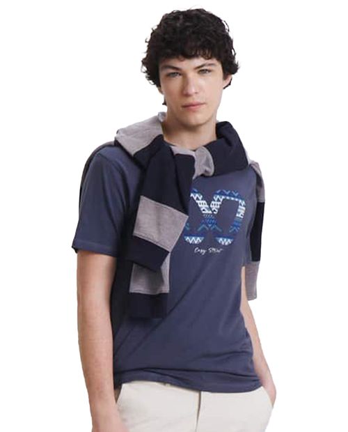 Camiseta Easy Wear navy estampado moderno para hombre