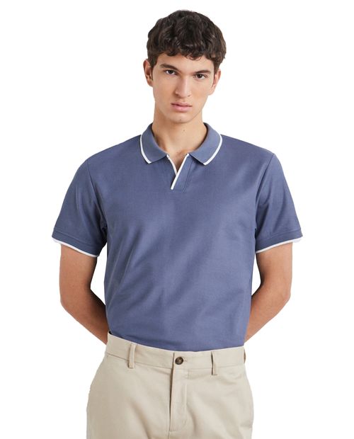 Camisa polo Easy Wear azul sólida para hombre