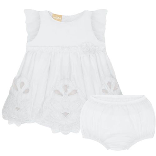 Conjunto de 2 piezas  blanco con diseño calado para bebé niña