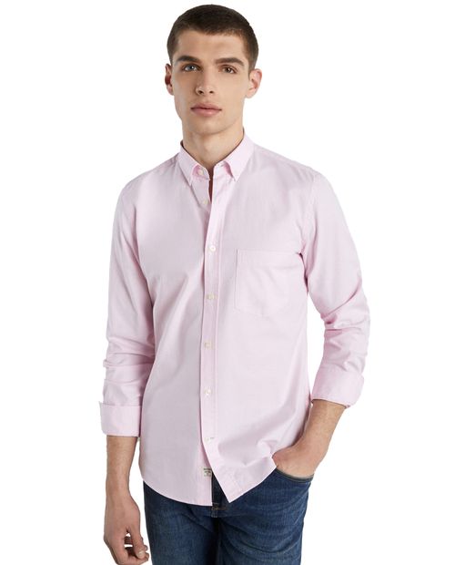 Camisa casual oxford Easy Wear rosada sólida para hombre