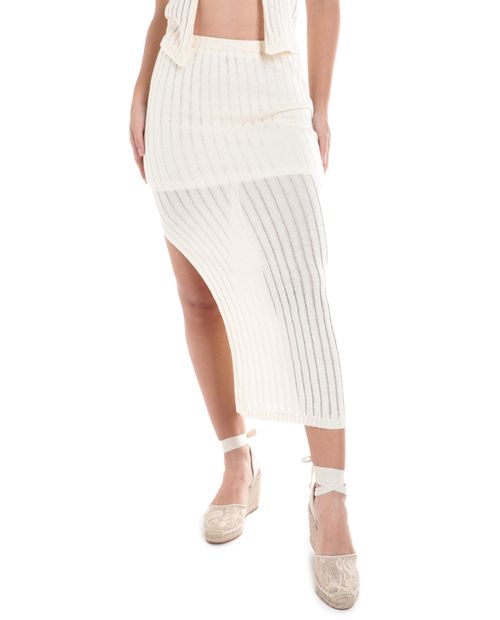 Falda Orange midi blanca de cintura alta para mujer
