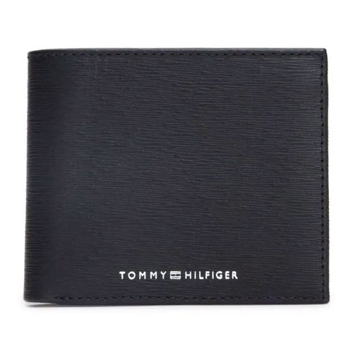 Billetera bifold Tommy Hilfiger negra con textura para hombre