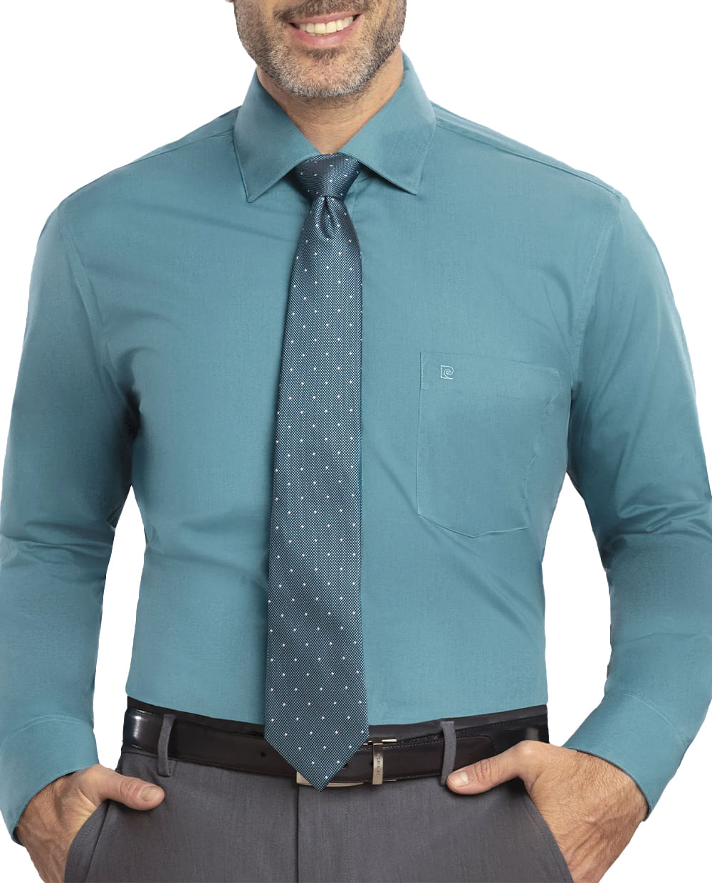 Camisa formal slim fit Pierre Cardin verde sólida para hombre