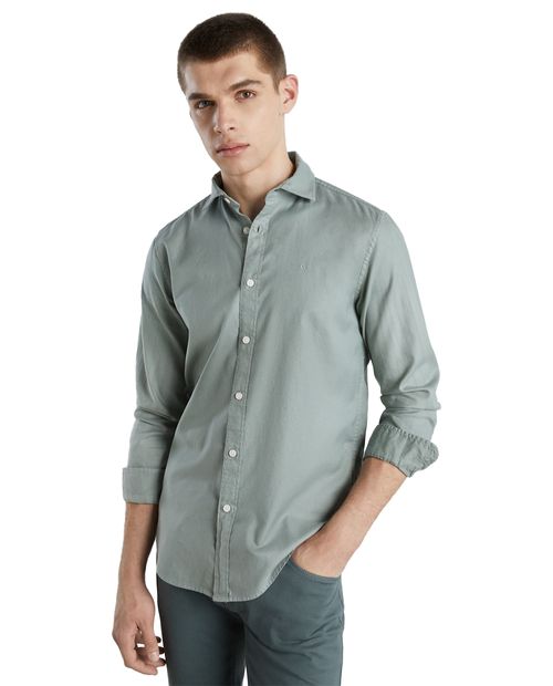 Camisa informal con textura verde claro de corte regular y fácil de usar para hombre