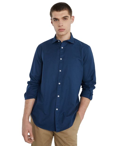 Camisa informal azul índigo texturizada de corte regular y fácil de usar para hombre