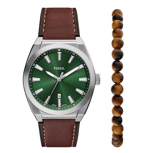 Reloj análogo Fossil de cuero café para hombre