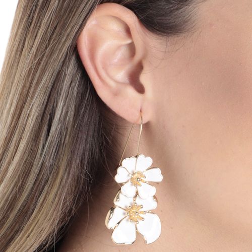 Aretes colgante de flor blancos para mujer