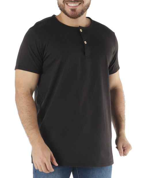Camiseta henley Orange negra sólida para hombre