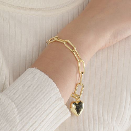 Pulsera de brass con dije de corazón 2mm- 9" para mujer