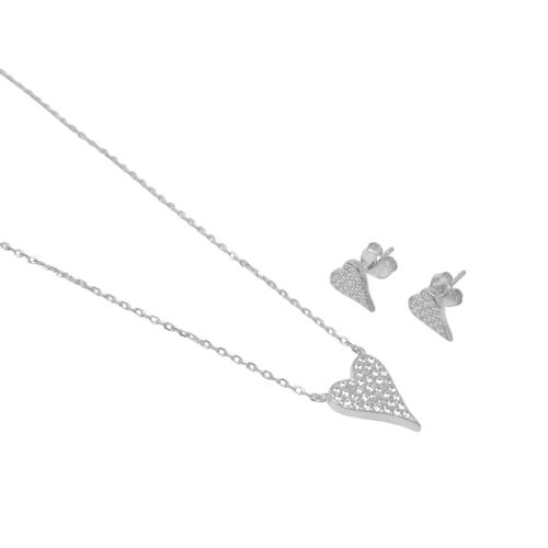 Set de aretes y cadena con dije de plata 1mm- 20" para mujer