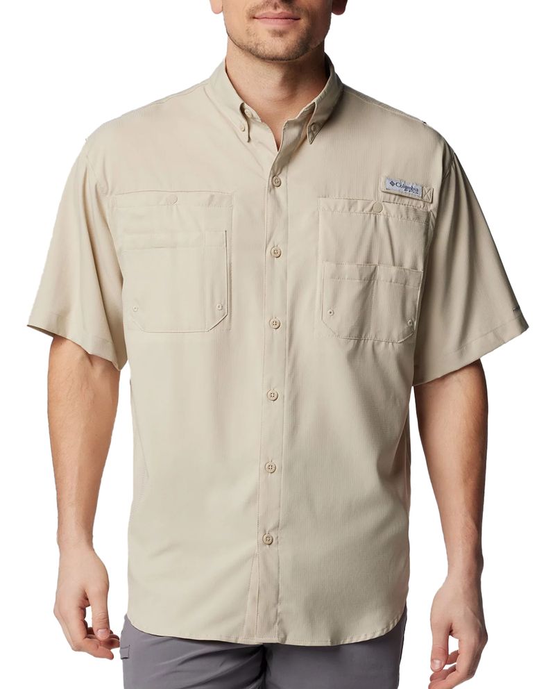 Chemise Columbia PFG Homme L Beige – Manches Courtes Ventilée – Pêche Randonnée