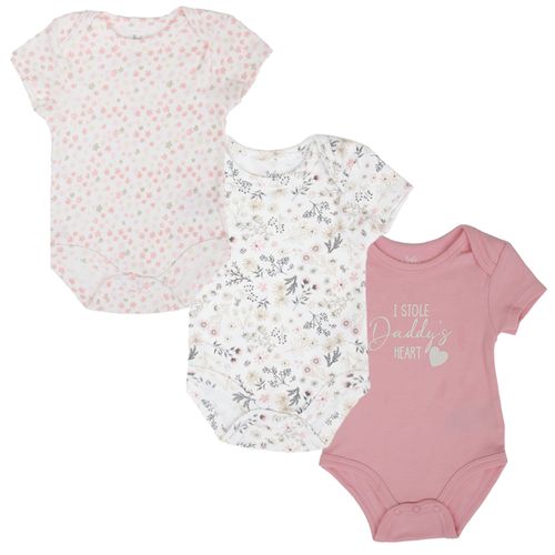 Set de 3 mamelucos multicolor con estampado para bebé niña