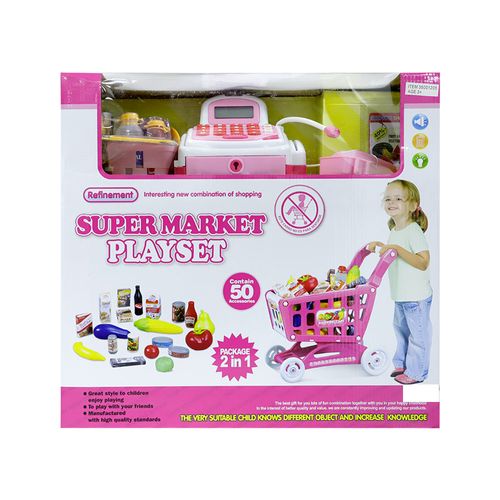 Fun market set 2 en 1 caja registradora c/ carro supermercado 46 piezas