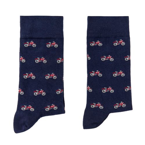 Par de calcetines Sfera navy mini print motocicletas para hombre