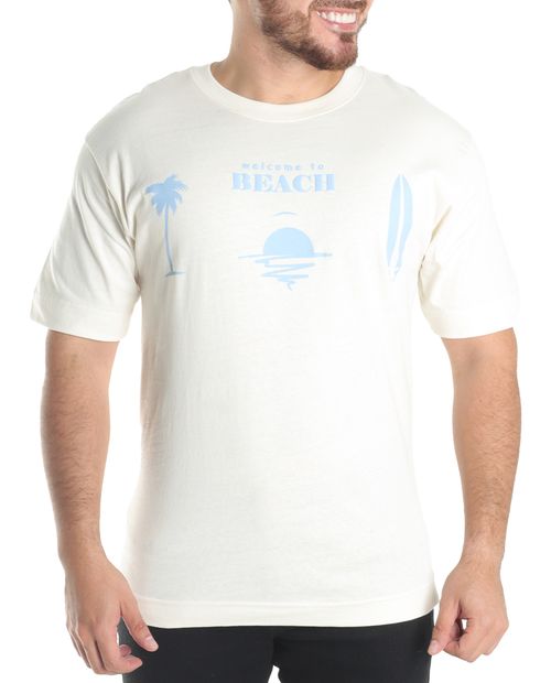 Camiseta oversized Orange ivory con estampado "Welcome to Beach" para hombre