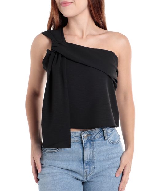 Blusa Unexpected casual negro de un tirante para mujer